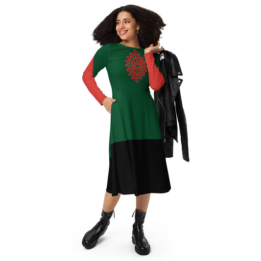 Vestido midi con manga larga