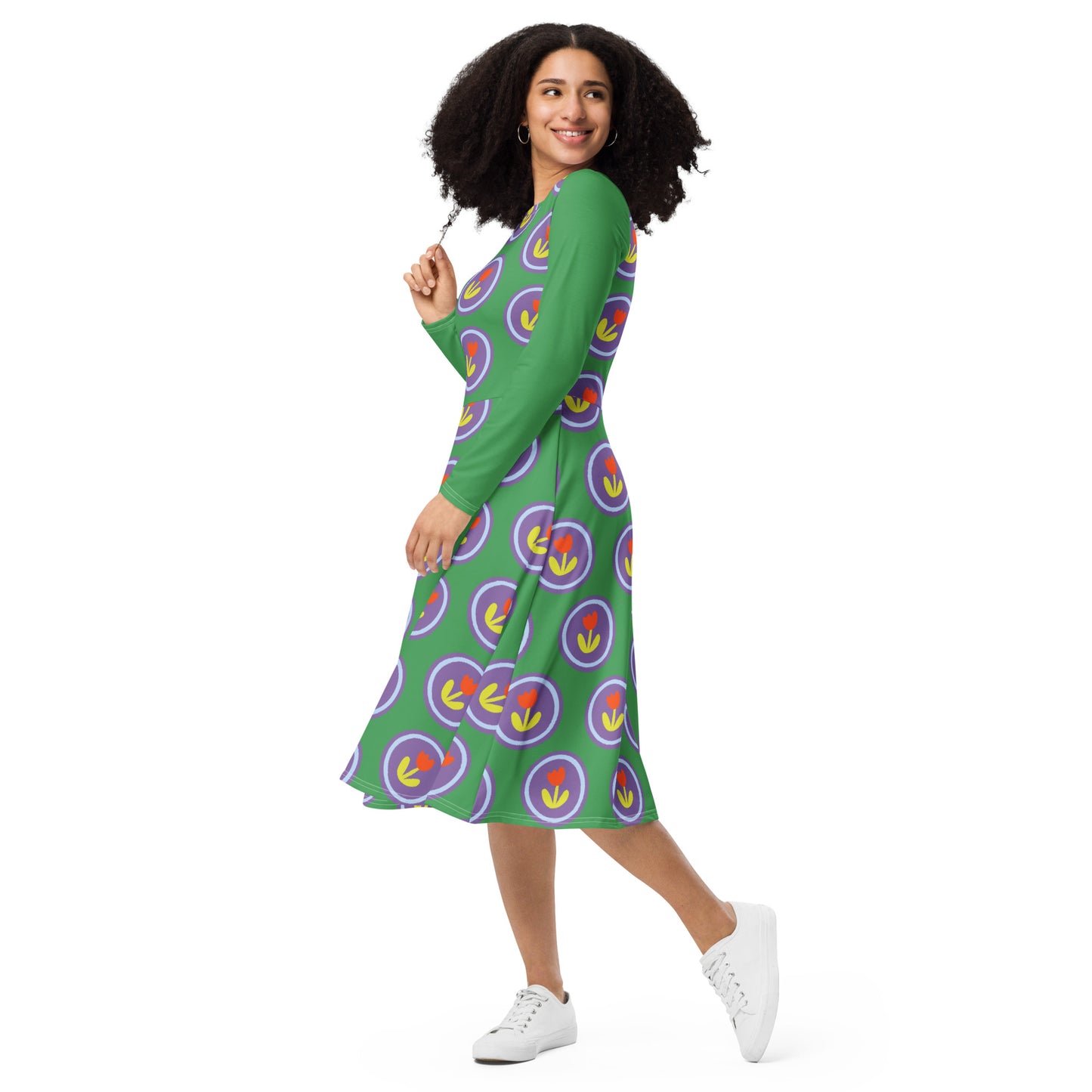 Vestido midi con manga larga natura