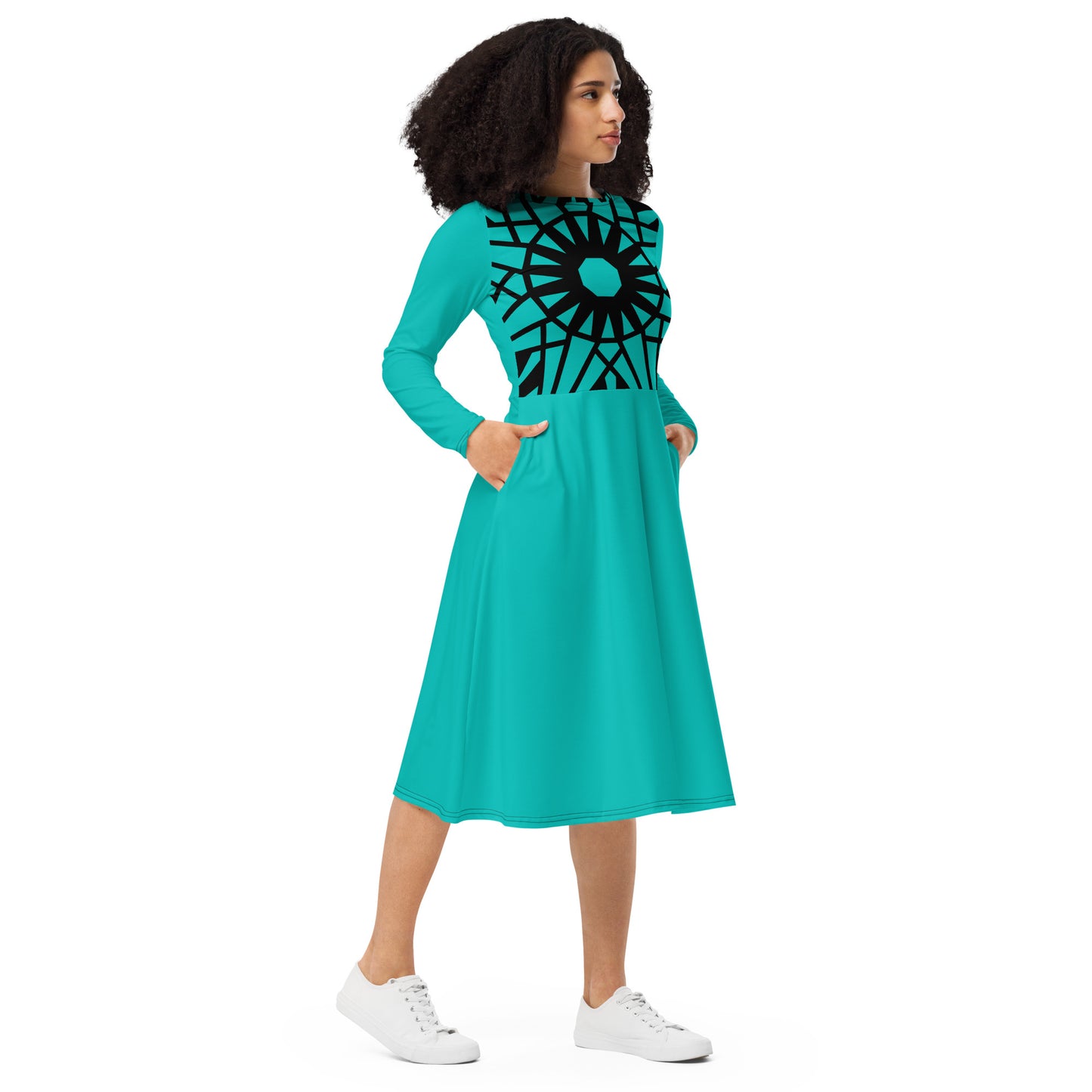 Vestido midi con manga larga