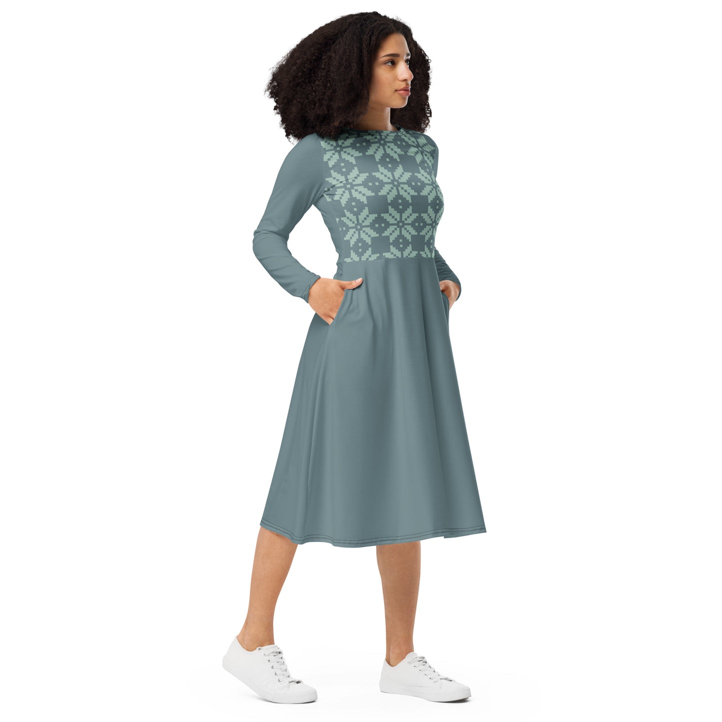 Vestido midi con manga larga