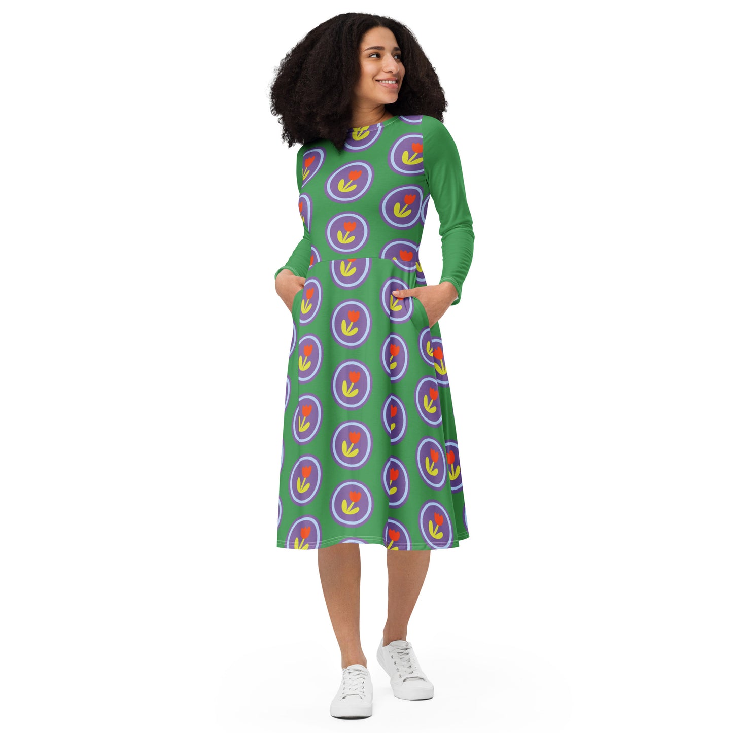 Vestido midi con manga larga natura