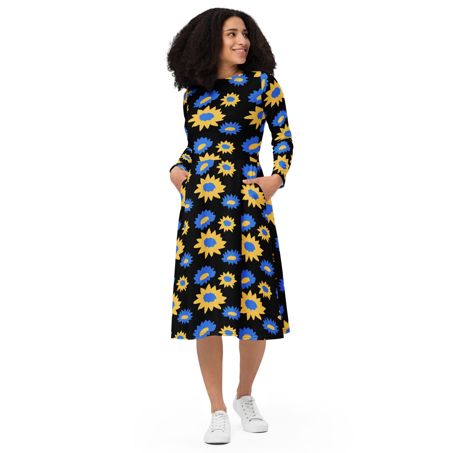 Vestido midi con manga larga