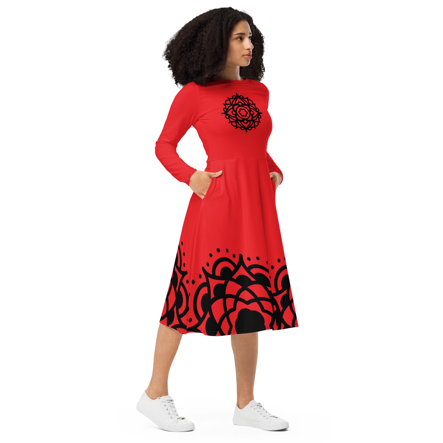 Vestido midi con manga larga