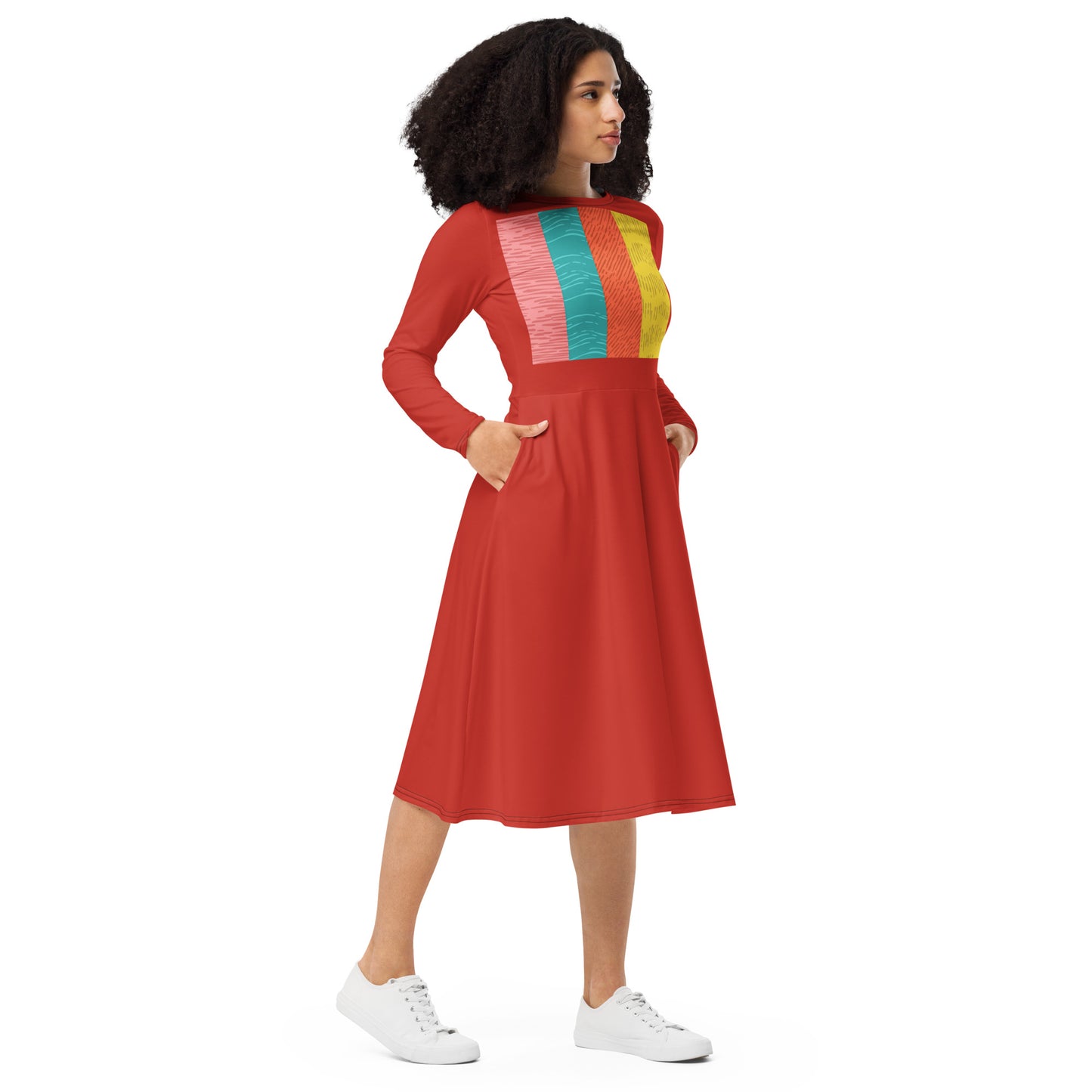Vestido midi con manga larga